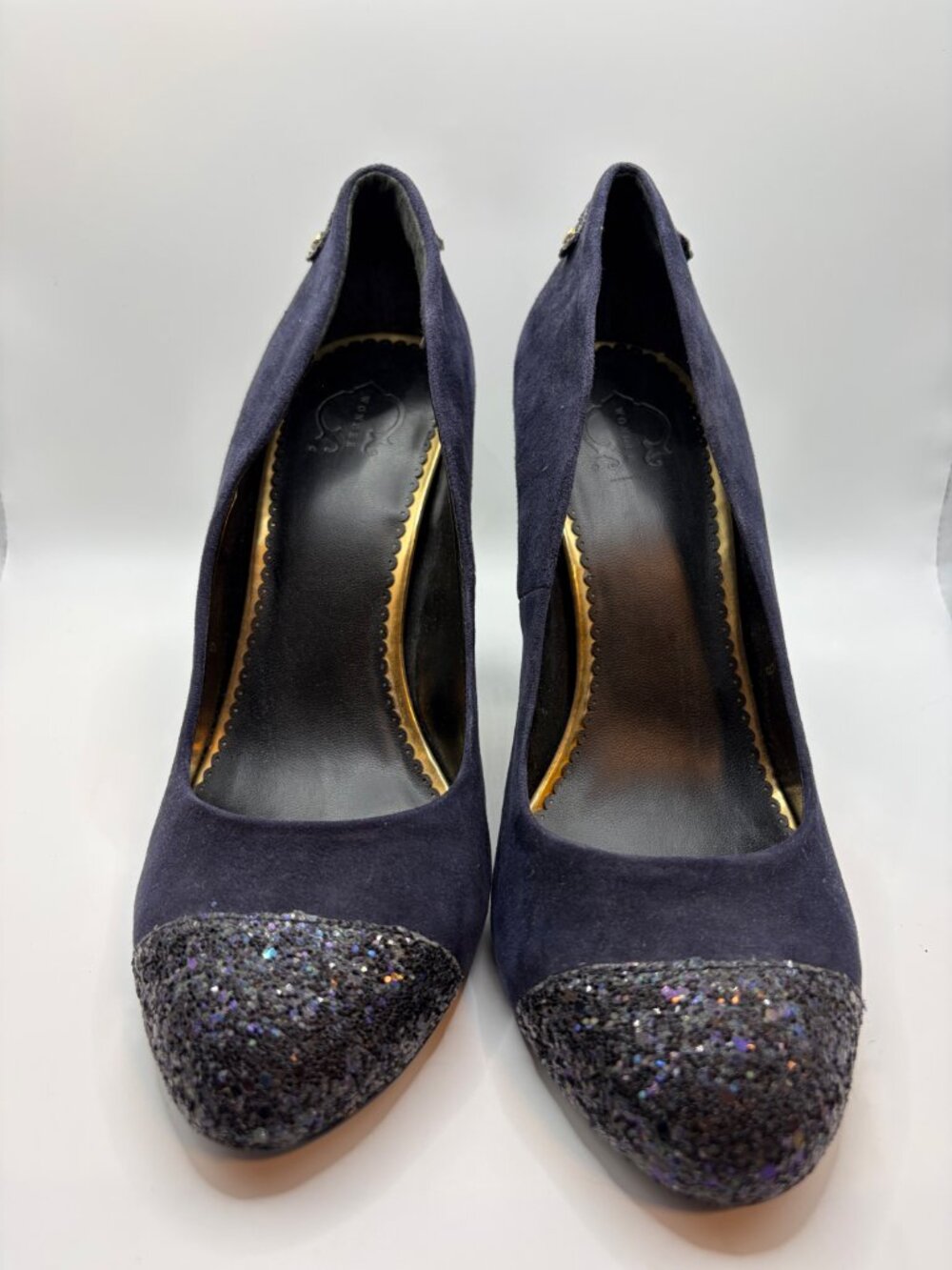 C. Wonder Navy Blue Glitter Toe Block Heel Pumps Size 9
